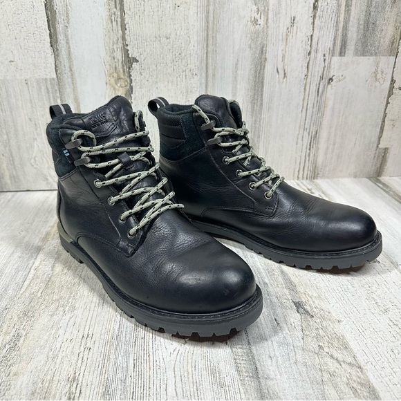 TOMS Black Leather Waterproof Lace-Up Ankle Boots with Lug Sole #1040 - Picture 3 of 11